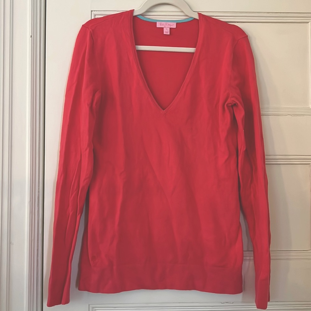Lilly Pulitzer V-Neck Coral Sweater L
